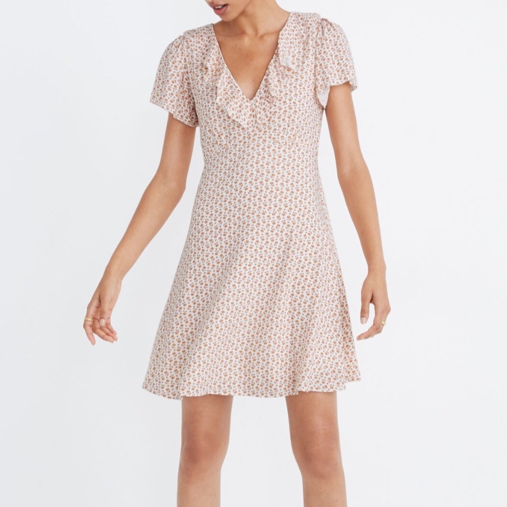 NWT Madewell Ruffle Flutter-Sleeve 90's Inspired Floral Bloom Print Dress Size 8